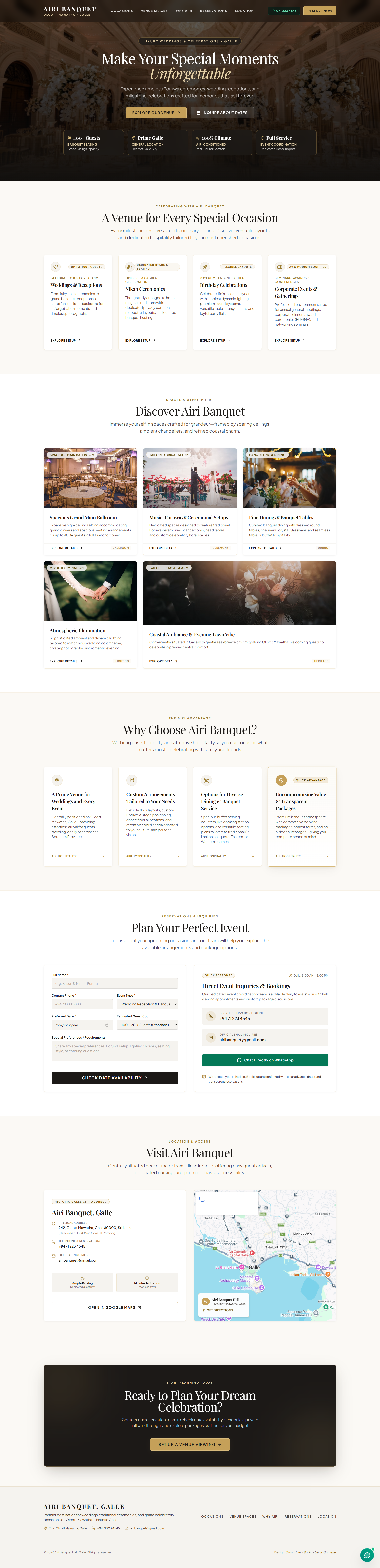Airi Banquet Hall & Events Full Website Capture